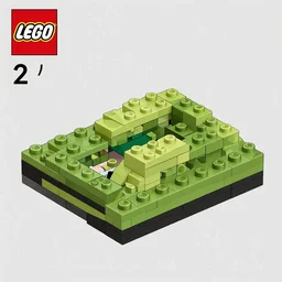 CAD render of lego instructions, matte colors, blocks outlined