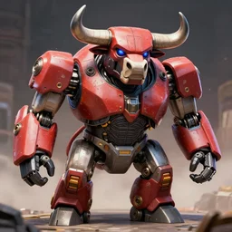 a giant robotic bull in the style of rhads