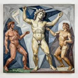 the creation of adam in picasso style, wide angle - w 7 6 8