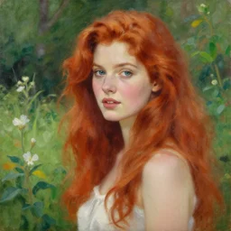 a beautiful red haired woman in a garden, beautiful painting by irakli nadar