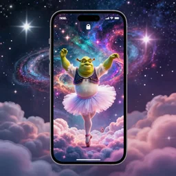 shrek doing ballet, clouds, nebulae, starburst, neon colors, dreamy, phone wallpaper, 4 k, unreal engine, artstation, colorful, beautiful