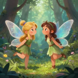 two cute fairy in the dreamy forest, fantasy, dreamlike, 8 k resolution, hyper detailed, d & d, character design, digital painting, trending on artstation, sharp focus, illustration, art by artgerm, viktoria gavrilenko, hoang lap, fuji choko, steve zheng