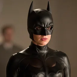 high definition snapshot from a movie of mila kunis wearing a black latex outfit with a batman mask, 2 4 mm, photorealistic, epic shot, photography, professional photography, directed by christopher nolan