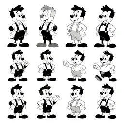 game asset sheet, material study, 2 d sprite, 1 9 6 0 s era characters from animation cartoon by r. crumb
