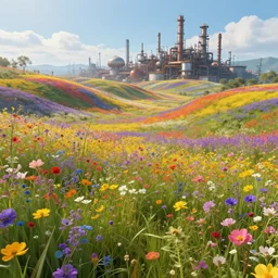 first person perspective digital illustration of a field of vibrant wildflowers by industrial light and magic:1|colorful rolling hills of beautiful flowers, wide angle panoramic by beeple and Roger Dean, viewed from eye level:0.9|fantasy, cinematic:0.9|Unreal Engine, Octane, finalRender, devfiantArt, artstation, artstation HQ, behance, HD, 16k resolution:0.8