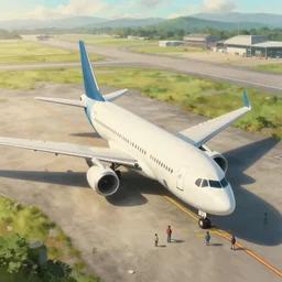 photo from a drone, people near the plane at the airfield, painting by craig mullins, octane rendering, soft morning lighting, wide angle lens, in the style of hayao miyazaki, trending on artstation,