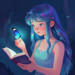 a painting of a girl holding a butterfly, a storybook illustration by pixar jeremiah ketner and pixar, featured on deviantart, synthwave vaporware fantasy art, digital painting, deviantart, iridescent