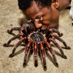 charles mingus planting a kiss on the forehead of a big hairy tarantula