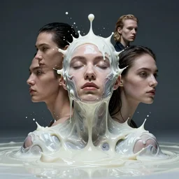 melting woman emerging from milk and ferrofluid, shintaro kago, studio light, fashion photography portrait, head neck shoulders, victo ngai, kilian eng, alex grey, moebius, digital art, masterpiece, fantastically beautiful, beksinski, dan mumford, simon stalenhag, artstation, 8 k