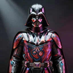 chrome darth maul, glossy, metallic, neon, symmetrical, tribal patterns, realistic, unreal engine, octane, redshift, artstation, behance