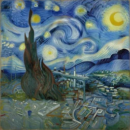 a painting of an abandoned laboratory, debris and junk on the floor, no lights, in the style of vincent van gogh