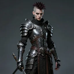 portrait of a skinny punk goth warrior wearing armor by simon bisley, fantasy, barbarian, hardcore