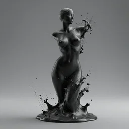 3 d fluid simulation render, octane render, xparticles, black color, female body, abstract sculpture