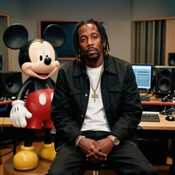 photograph of Kendrick Lamar in the studio with Mickey mouse, 8k