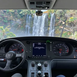 an airplane cockpit, view of a waterfall, award winning, art by monet