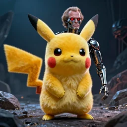 Jack Nicholson plays Terminator Pikachu, scene where his inner exoskeleton is visible and his eye glows red