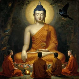 giant crow worshipped by buddhist monks, painting by gaston bussiere, craig mullins, j. c. leyendecker, lights, art by ernst haeckel, john william godward, hammershøi,,