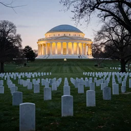 8 k, hd, high quality, detailed, award winning photography of arlington national cemetery at dusk.