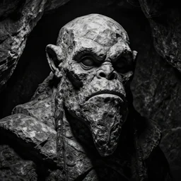 close up portrait of a rock golem inside a cave kvlt by peder balke by peder balke by greg rutkowski, by guido crepax by norman bluhm mystic high contrast monochromatic noir artstation