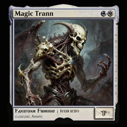 magic the gathering card art depicting a demon made of bone and metal and sinew, long head, hi - res scan, gestural, eeire