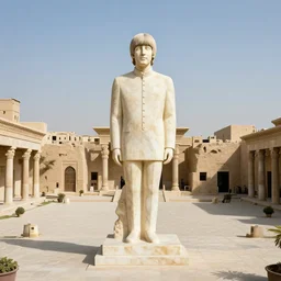a giant marble statue of the beatles in the center of a large square in an ancient mesopotamia city, award winning photo