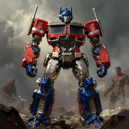 optimus prime in the style of wayne barlowe, gustav moreau, goward, bussiere, roberto ferri, santiago caruso, luis ricardo falero, frazetta