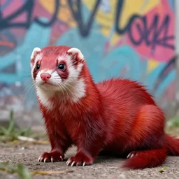 ( ( graffiti ) * ( furry fandom ) * ( ( ferret * weasel * stoat ) * ( red + black ) ) ) + ( ( smoke cloud ) + ( ( backing ) * brick wall ) )