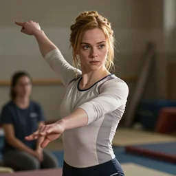 Katniss Everdeen as a P.E. teacher, teaching gymnastics