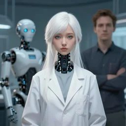 a portrait of a white haired robot scientist girl by krenz cushart and stephan martiniere