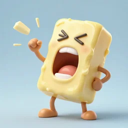 cartoon stick of butter screaming in pain, high quality, highly detailed, a stick of butter