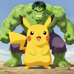 pikachu as the hulk, by studio ghibli, pixar, disney.