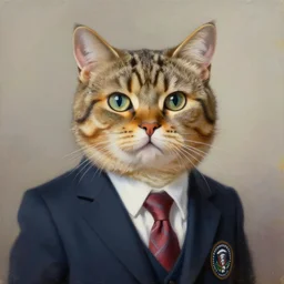 An highly detailed oil painting of a cat with a president suit, 4k resolution