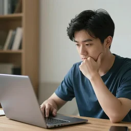 a young man attempting to remember his password