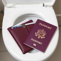 ' wallet'' passport'' keys'' id card'in toilet