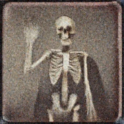 A daguerreotype photograph of a skeleton waving, tintype