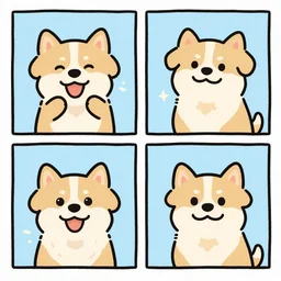 a 4 panel comic about a dog, funny, beautiful