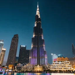 neon streets of dubai burj khalifa, 4 k, award winning photo