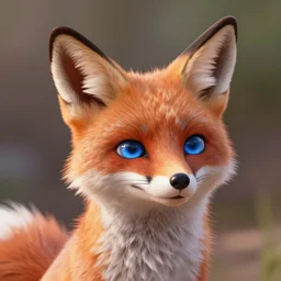 a sweet cartoon fox with large ears and blue eyes