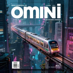 1 9 7 9 omni magazine cover of train bridge going through buildings in cyberpunk style by vincent di fate