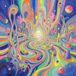 a psychedelic realm melting into another reality, in the style of andree wallin, illustration