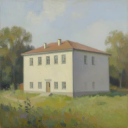 a beautiful painting of a building in a serene landscape by  Steven Belledin