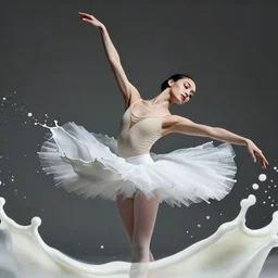 close up of face of fashion model in ballet pose, splashed with milk, official versace editorial, highly detailed