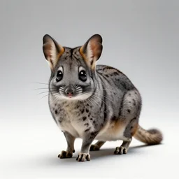 spotted chinchilla, clean 3d render, full body, isolated on a pure white background, centered, entire subject in frame, sharp focus, soft studio lighting
