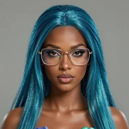 portrait of mermaid, sharp focus, octane render, ( ( brown skin ) ), ffxi, rpg, beautiful, unreal engine, symmetrical!!, maybelline, sephora, artstation, art by artgerm, rossdraws, art by karol bak, makeup, ( ( eye glasses ) ), ( ( glitter hair ) )