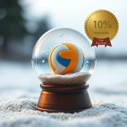 snow globe with beach volleyball inside, depth of field, award winning photo