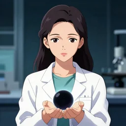 a portrait of a beautiful female scientist holding a small black hole in her hands, anime art, symmetrical facial features, symmetrical proportions, illustration, style by jordan grimmer and greg rutkowski