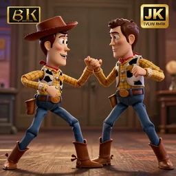 Film Still Frame from Fight Club. Woody from Toy Story fighting against Tyler Durden in Fight Club. Cinematic, Award winning, ultra high resolution, intricate details, rendered with unreal engine, UHD 8K