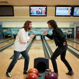 jesus and satan arguing at the bowling alley