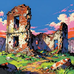 The Stalingrad ruins | Colorfull pop art | art by Hirohiko Araki | Hirohiko Araki | Anime wallpaper | funky | colorful | digital art