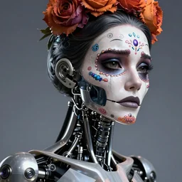 beautiful crying female android!, ( mechanical ), intricate, elegant, super highly detailed, professional digital painting, ( el dia los muertos ), concept art, smooth, sharp focus, unreal engine 5, photorealism, hd, 8 k, beautiful, cinematic, art by artgerm, moebius!!, rutkowski, mucha, loish, wlop